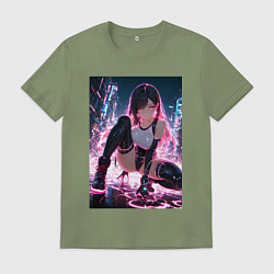 Футболка хлопковая мужская Тифа Локхарт из Final Fantasy VII в стиле киберпан, цвет: авокадо