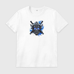 Мужская футболка Маска самурая с синим пламенем