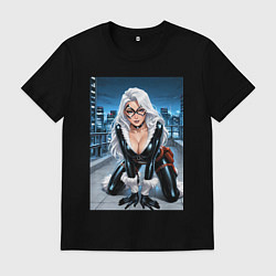 Футболка хлопковая мужская Черная кошка на крыше небоскреба, цвет: черный