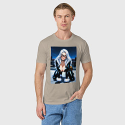 Футболка хлопковая мужская Черная кошка на крыше небоскреба, цвет: миндальный — фото 2