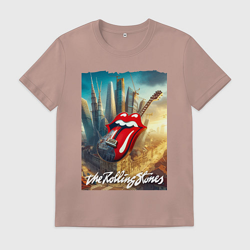 Мужская футболка Rolling Stones - logo-guitar / Пыльно-розовый – фото 1