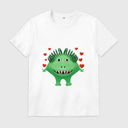 Мужская футболка Влюбленный мультяшный зеленый монстр