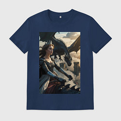 Футболка хлопковая мужская Королева летит на драконе, цвет: тёмно-синий