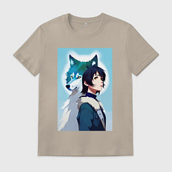 Мужская футболка Мечтательная девчонка и волк - нейроарт