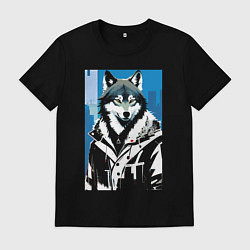 Мужская футболка Волк в мегаполисе - нейроарт