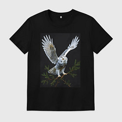 Футболка хлопковая мужская Белая сова на дереве, цвет: черный