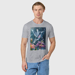 Футболка хлопковая мужская Колибри у цветка, цвет: меланж — фото 2
