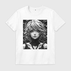 Мужская футболка Аниме портрет девушки в черно-белом цвете