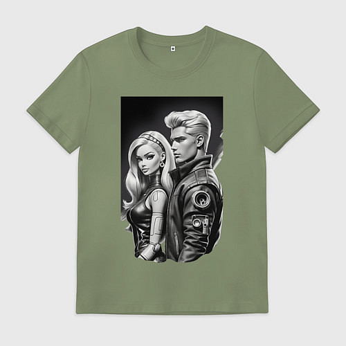 Мужская футболка Барби и Кен - киберпанк эскиз / Авокадо – фото 1