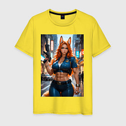 Футболка хлопковая мужская Рыжая лиса-полицейский, цвет: желтый