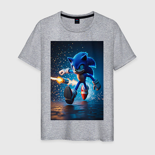Мужская футболка Соник убегает от ракет / Меланж – фото 1