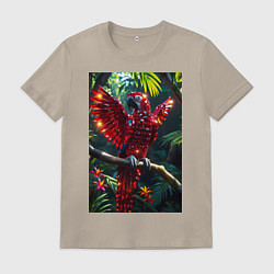 Футболка хлопковая мужская Попугай из драгоценных камней, цвет: миндальный