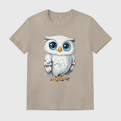 Футболка хлопковая мужская Белая сова с голубыми глазами, цвет: миндальный