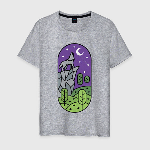 Мужская футболка Волк на скале / Меланж – фото 1