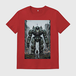 Футболка хлопковая мужская Конвой роботов в городе, цвет: красный
