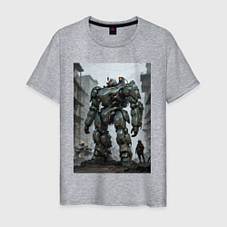 Футболка хлопковая мужская Конвой роботов в городе, цвет: меланж
