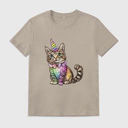 Мужская футболка Праздничный котик в колпаке единорога
