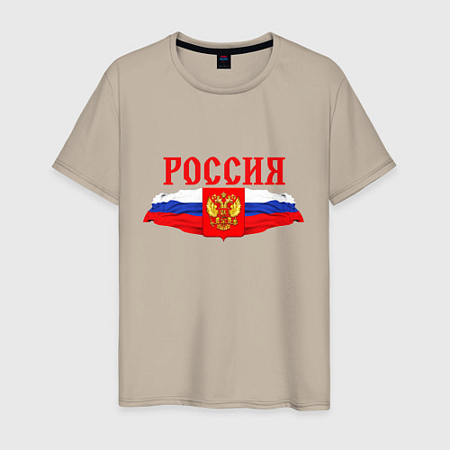 Мужская футболка Россия надпись герб и флаг / Миндальный – фото 1