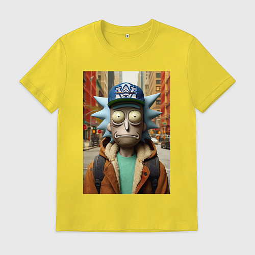 Мужская футболка Рик Санчес в Нью-Йорке - нейроарт / Желтый – фото 1