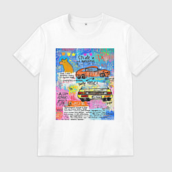 Футболка хлопковая мужская Принт в стиле Баския с машинами, цвет: белый