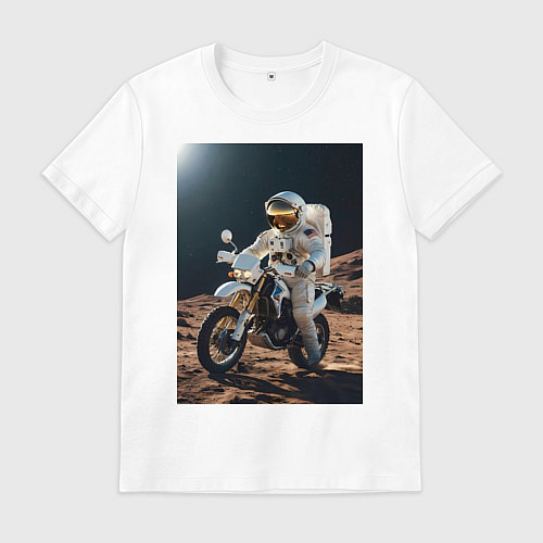 Мужская футболка Космонавт ездит на мотоцикле по Луне / Белый – фото 1