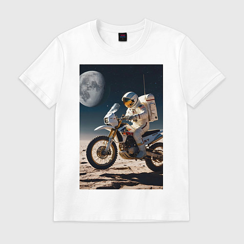 Мужская футболка Космонавт ездит на мотоцикле по Луне / Белый – фото 1