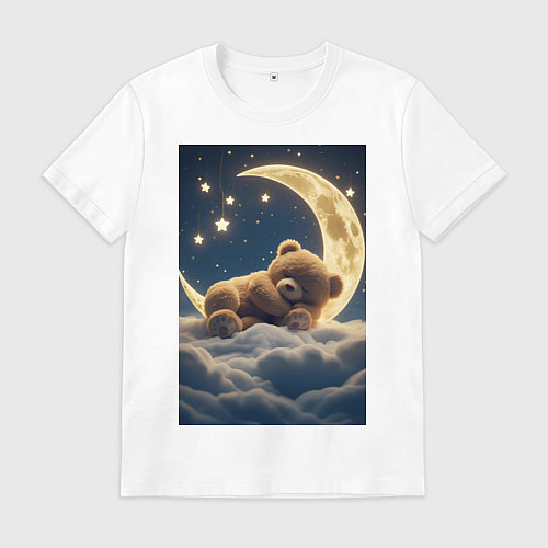 Мужская футболка Плюшевый мишка сидит на Луне / Белый – фото 1