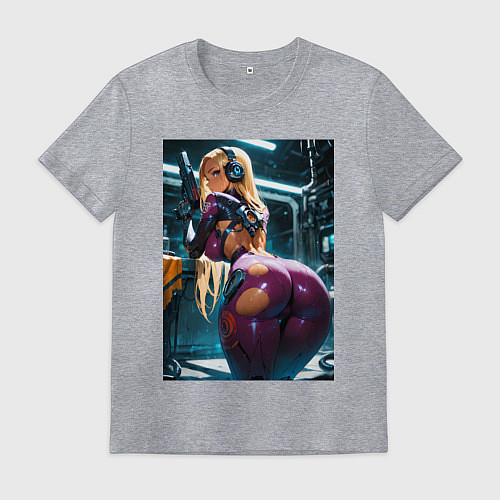 Мужская футболка Девушка с оружием в киберпанк стиле / Меланж – фото 1