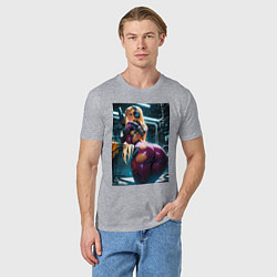 Футболка хлопковая мужская Девушка с оружием в киберпанк стиле, цвет: меланж — фото 2