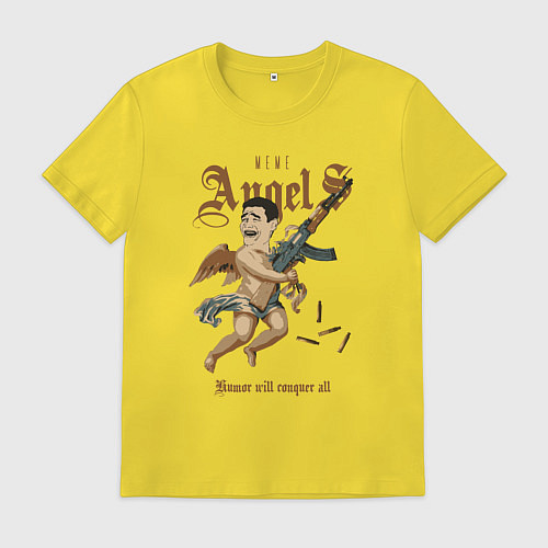 Мужская футболка Мем Яо Мин в виде ангела с автоматом / Желтый – фото 1