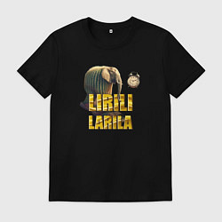 Футболка хлопковая мужская Lirili larili - brainrot animals meme, цвет: черный