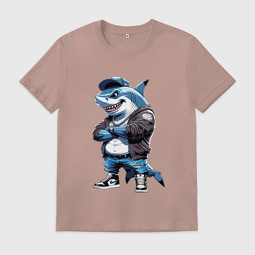 Мужская футболка Акула в кепке / Пыльно-розовый – фото 1