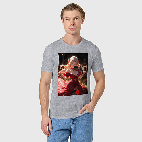 Мужская футболка Девушка в вечернем платье играет на скрипке / Меланж – фото 3