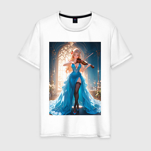 Мужская футболка Девушка в вечернем платье играет на скрипке / Белый – фото 1