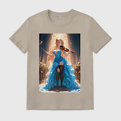 Футболка хлопковая мужская Девушка в вечернем платье играет на скрипке, цвет: миндальный