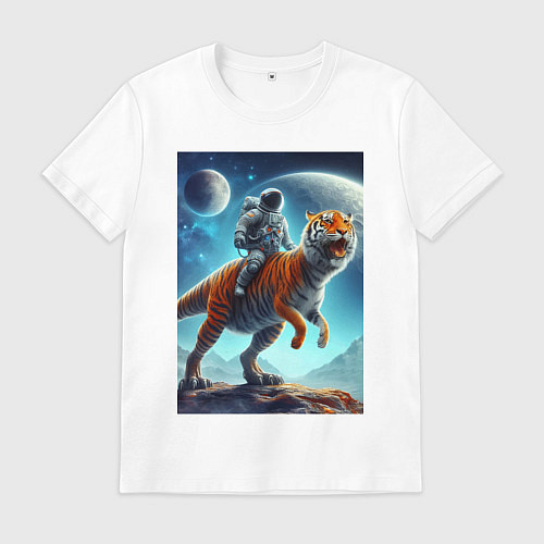 Мужская футболка Космонавт верхом на тигрозавре - затерянная планет / Белый – фото 1