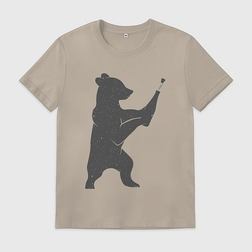 Мужская футболка Мишка с шампанским / Миндальный – фото 1