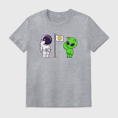 Мужская футболка Космонавт и пришелец на луне / Меланж – фото 1