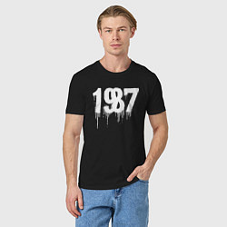 Футболка хлопковая мужская 1987 растекшиеся капли, цвет: черный — фото 2