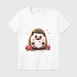 Футболка хлопковая мужская Ёжик с любовным письмом, цвет: белый