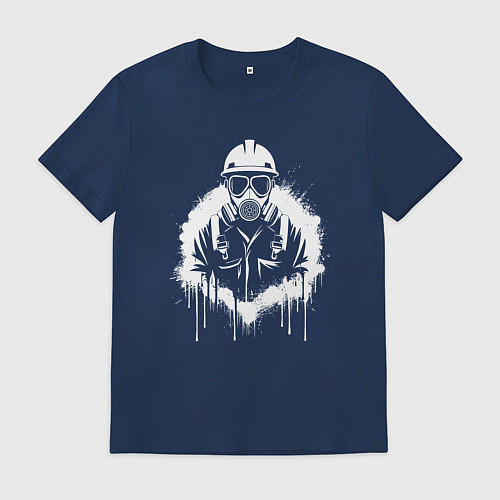 Мужская футболка Нефтяник в белой краской / Тёмно-синий – фото 1