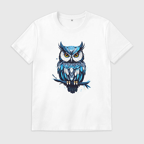 Мужская футболка Голубой филин на ветке / Белый – фото 1