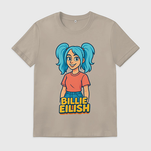 Мужская футболка Билли Айлиш мультяшка / Миндальный – фото 1