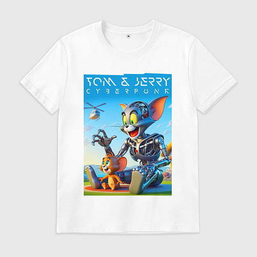 Мужская футболка Cyborg Tom and Jerry - ai art fantasy / Белый – фото 1