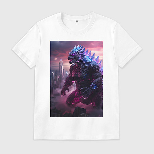 Мужская футболка Годзилла посреди мегаполиса / Белый – фото 1