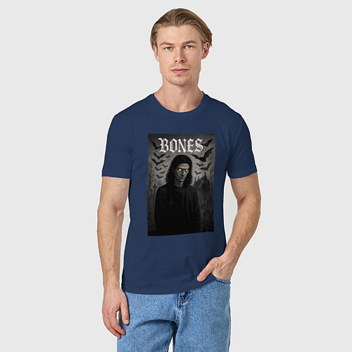 Мужская футболка Bones с желтыми горящими глазами / Тёмно-синий – фото 3