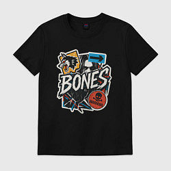 Футболка хлопковая мужская Bones в стиле наклеек, цвет: черный