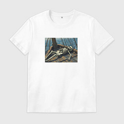 Футболка хлопковая мужская Skelet на палубе, цвет: белый