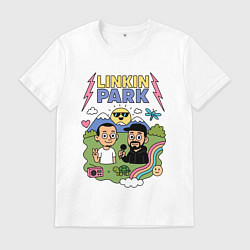 Футболка хлопковая мужская Линкин Парк, мультяшный стиль, цвет: белый