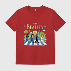 Футболка хлопковая мужская The Beatles мультяшный стиль, цвет: красный